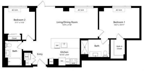 Two Bedroom Floor Plan at One East Harlem Luxury Apartments in East Harlem NY